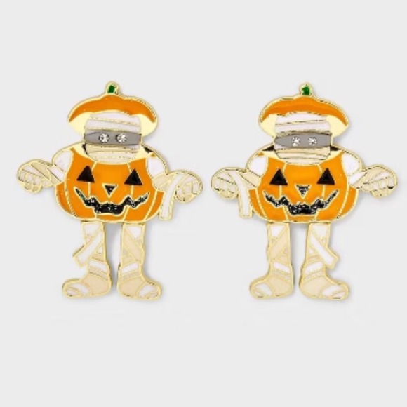 Sugarfix Baublebar Pumpkin Mummy Halloween Earrings Gold Tone Studs NEW - Picture 1 of 5